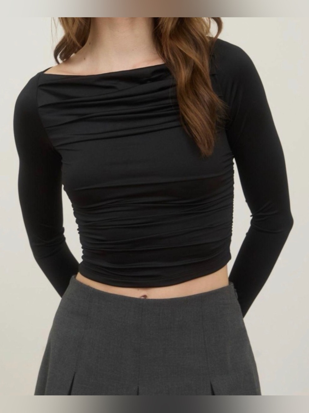 House Of Harlow 1960 Black Draped Boatneck Top